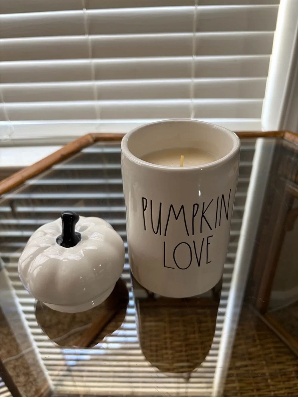 Fall Vibes ~ Rae Dunn “Pumpkin Love” Ceramic Canister/Candle with Black Stem Lid